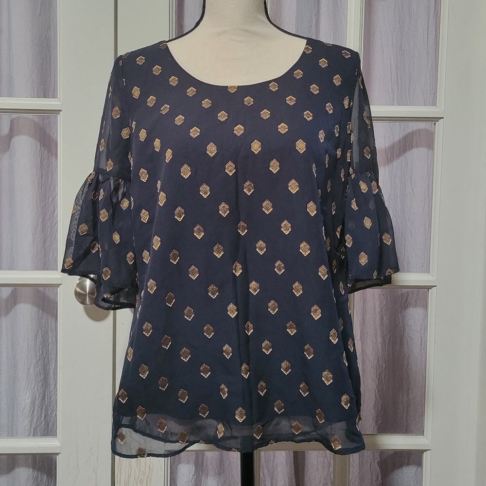 World Market Navy and Gold Blouse